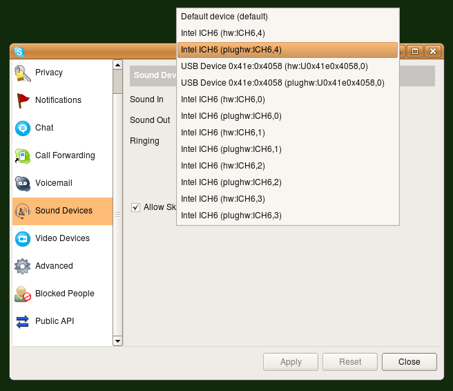 Skype Sound Preferences